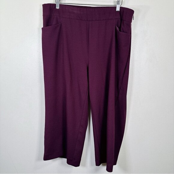 Torrid Womens Size 16 Pants Purple Wide  Leg Cropped Crepe Pockets Trousers - Picture 3 of 14